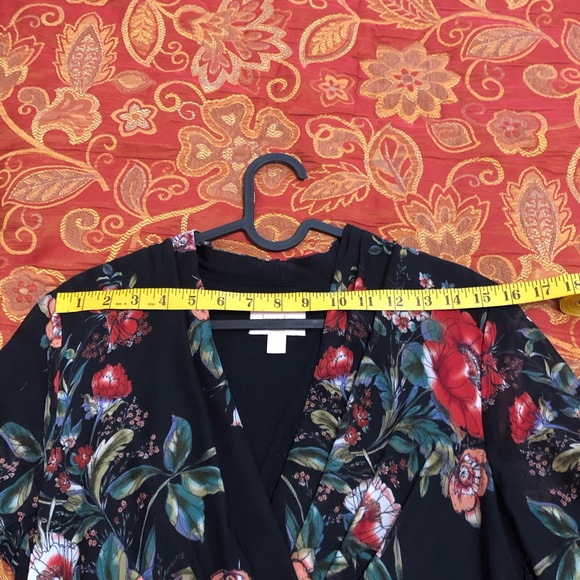 Black Red Dark Floral Chiffon 3/4 Long Sleeve Maxi Dress 6 - Picture 15 of 16